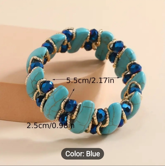 Boho Style Crystal/Turquoise Stretch Bangle Bracelet, NWT - Picture 3 of 3